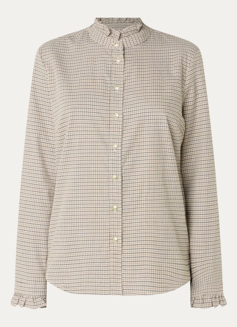 BRAX Dames Victoria blouse met ruitdessin en volant in de kleur Beige