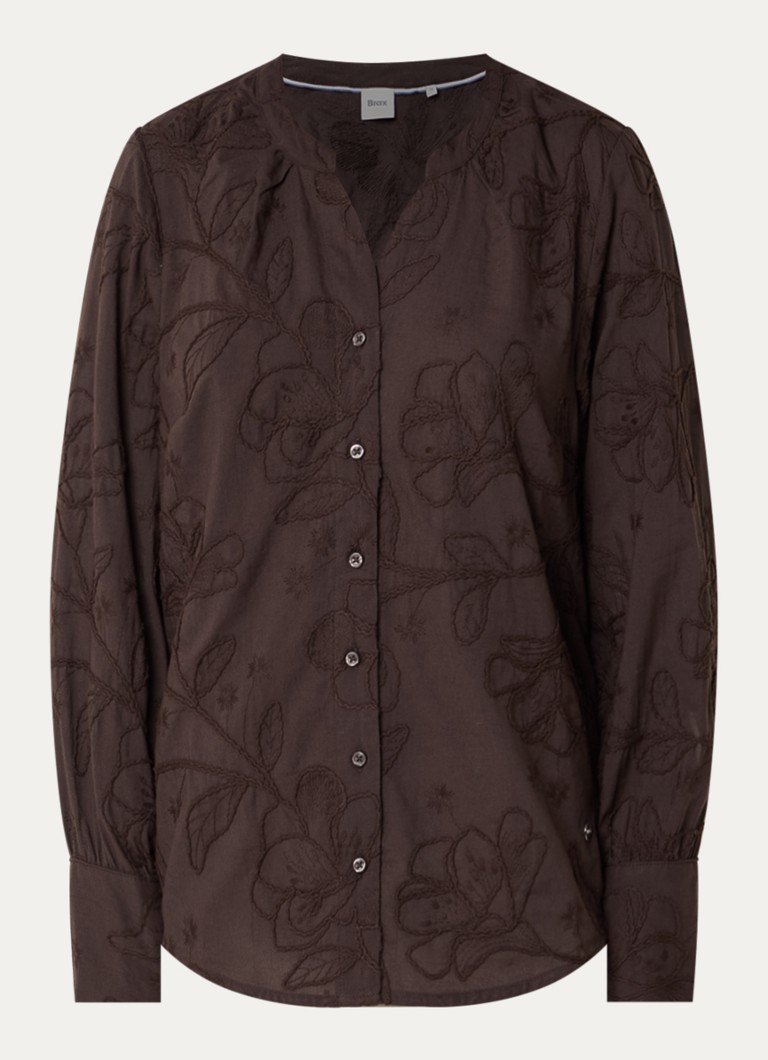 BRAX Dames Velia blouse met bloemborduring in de kleur Donkerbruin