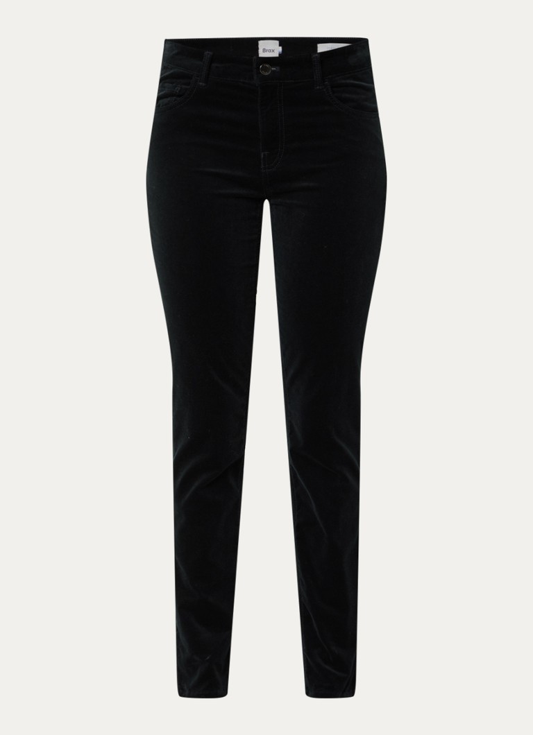 BRAX Dames Shakira mid waist skinny fit broek van fluweel in de kleur Zwart