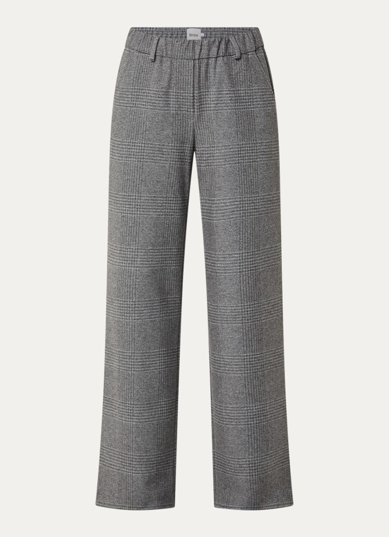 BRAX Dames Maine mid waist straight fit pantalon met ruitdessin in de kleur Middengrijs