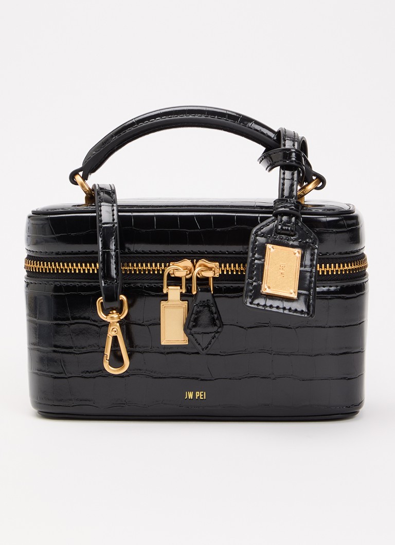 JW PEI Dames Cleo Box handtas met crocostructuur en afneembare schouderriem in de kleur Zwart, maat: 1SZ