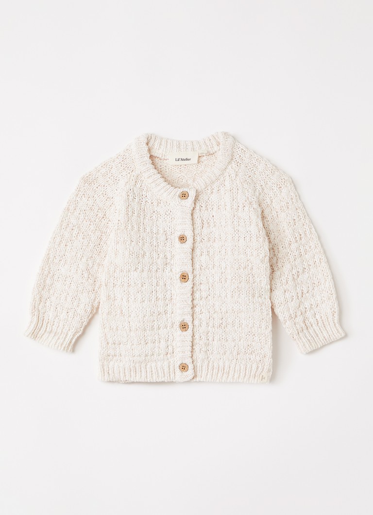 Lil 'Atelier Meisjes NBFBella grofgebreid vest met ronde hals in de kleur Creme, maat: 86