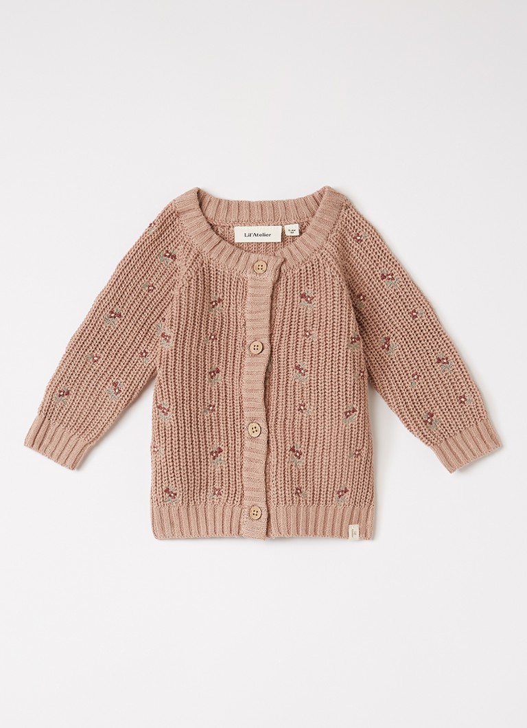 Lil 'Atelier Dames NBFEmlen grofgebreid vest met borduring in de kleur Roestbruin, maat: 68