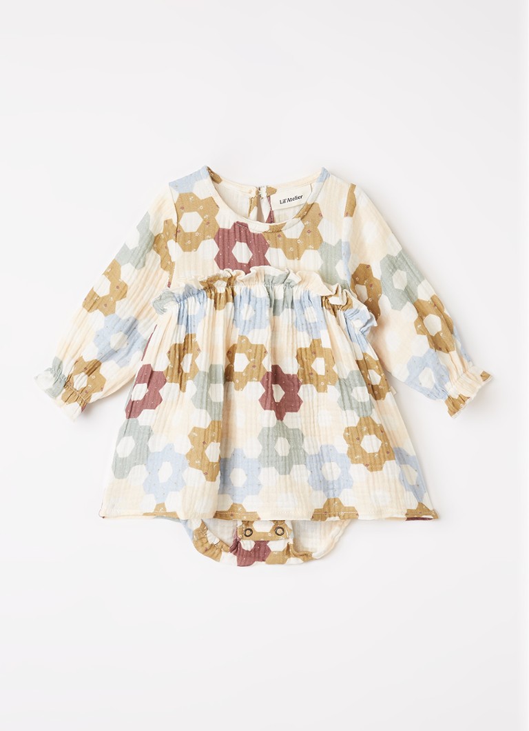 Lil 'Atelier Meisjes NBFTalia jurk met bloemenprint in de kleur Creme, maat: 86