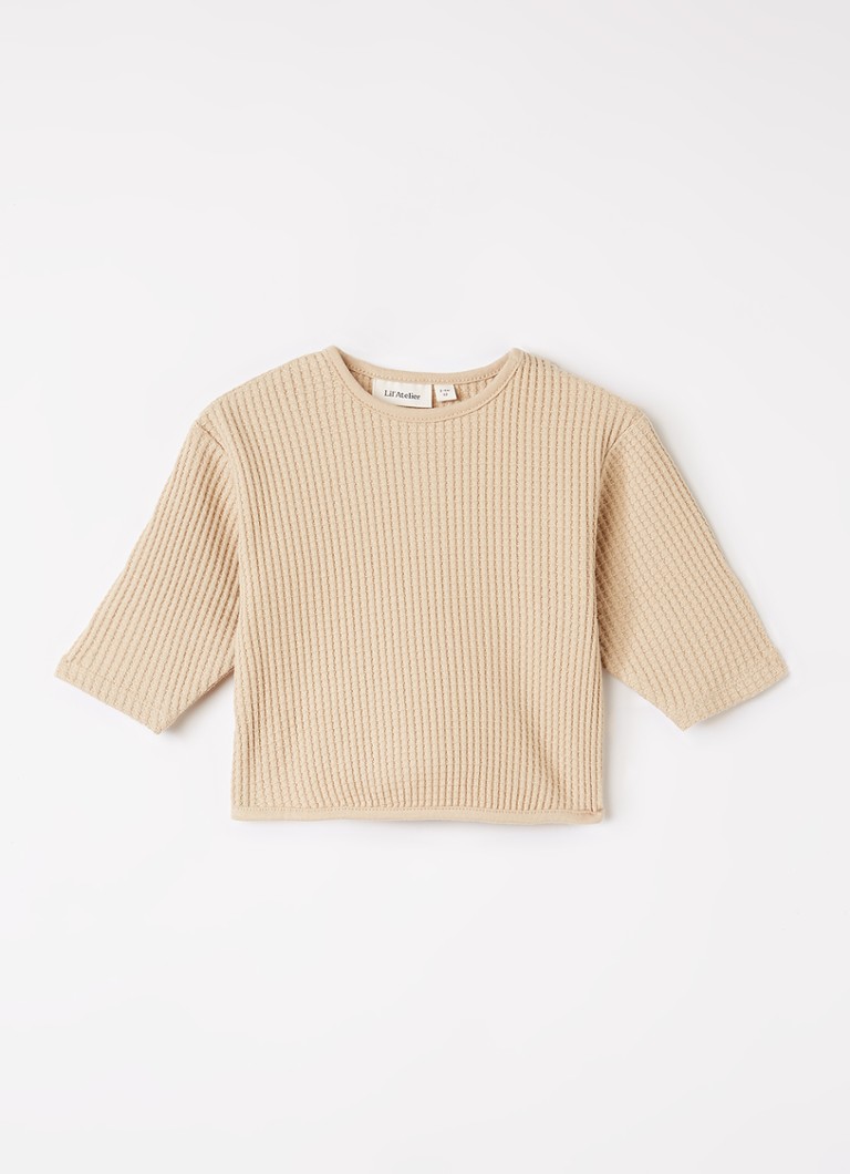 Lil 'Atelier Jongens NBMTanko trui met structuur in de kleur Donkerbeige, maat: 80