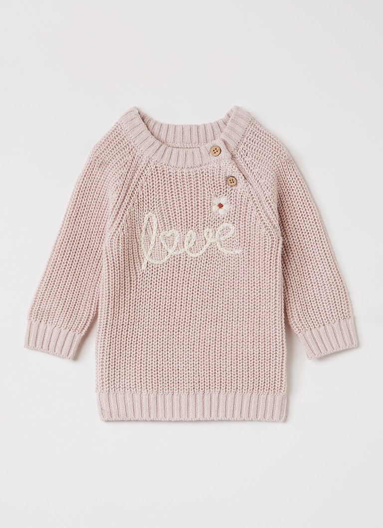Lil 'Atelier Meisjes NBFEmlen grofgebreide trui met borduring in de kleur Oudroze, maat: 80