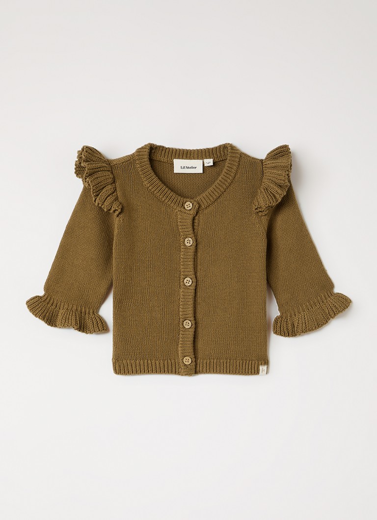 Lil 'Atelier Meisjes NBFKopa grofgebreid vest met volant in de kleur Mosgroen, maat: 56