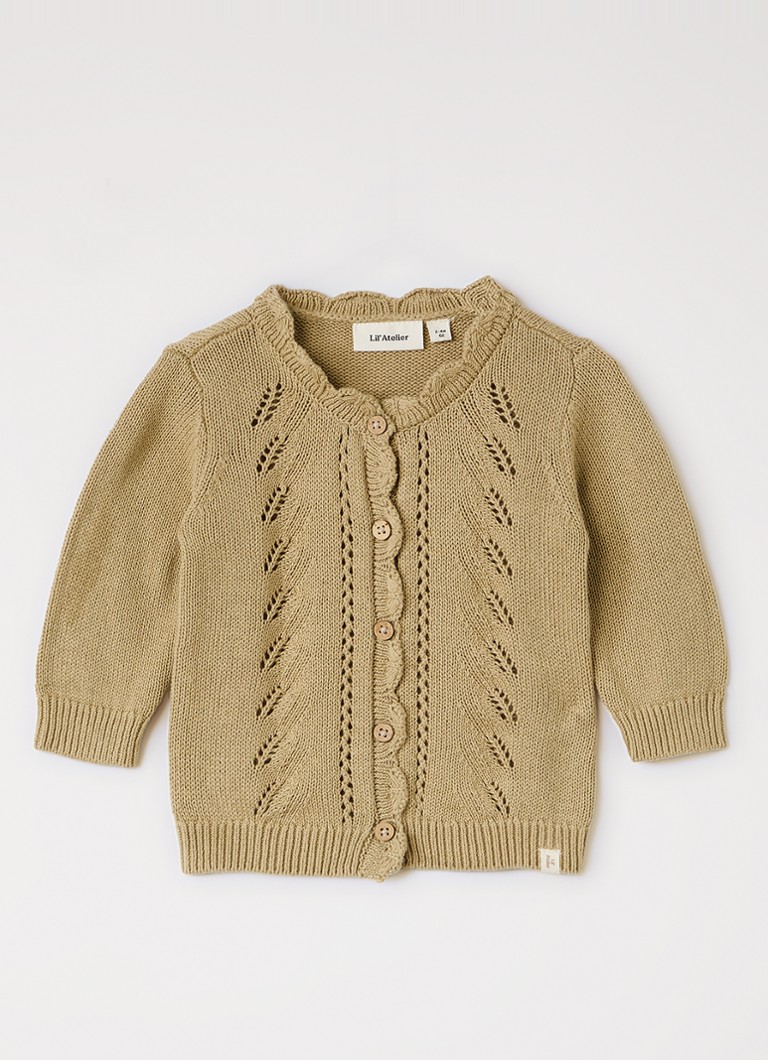 Lil 'Atelier Meisjes NBFLeou grofgebreid vest in de kleur Khaki, maat: 62