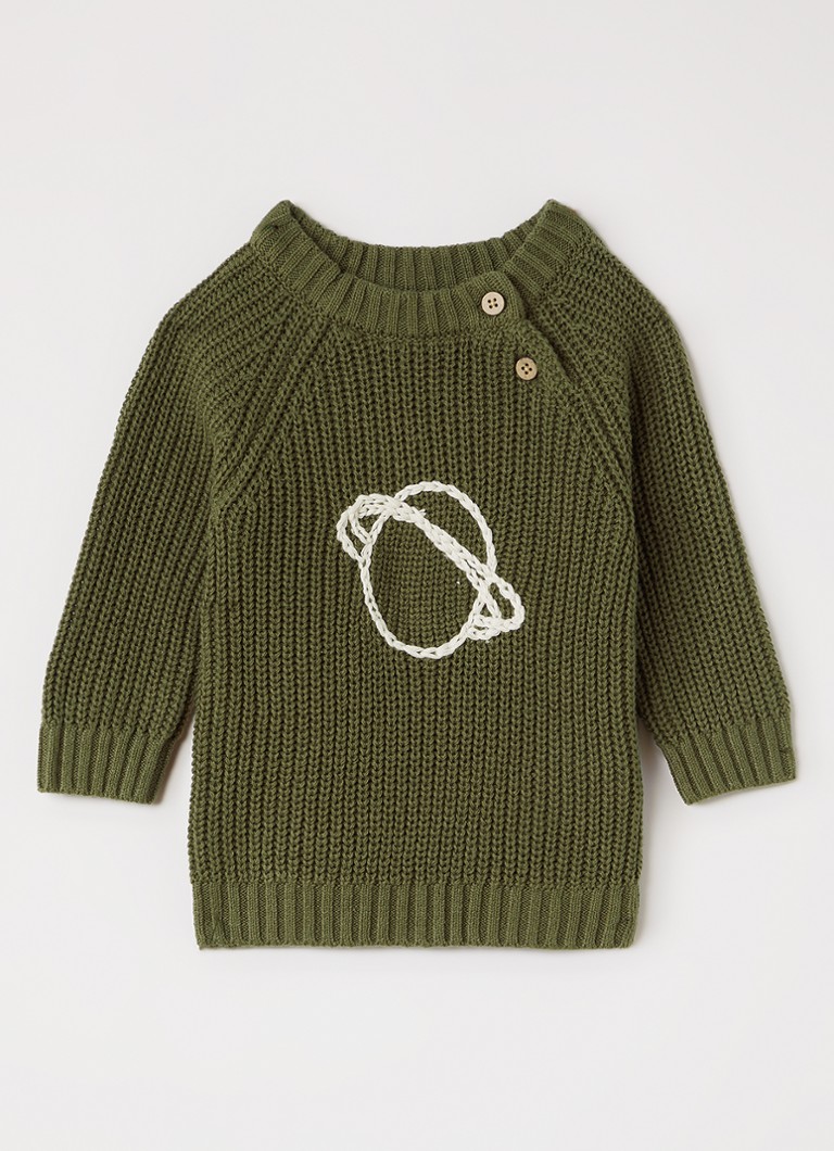 Lil 'Atelier Jongens NBFEmlen grofgebreide trui met borduring in de kleur Legergroen, maat: 86