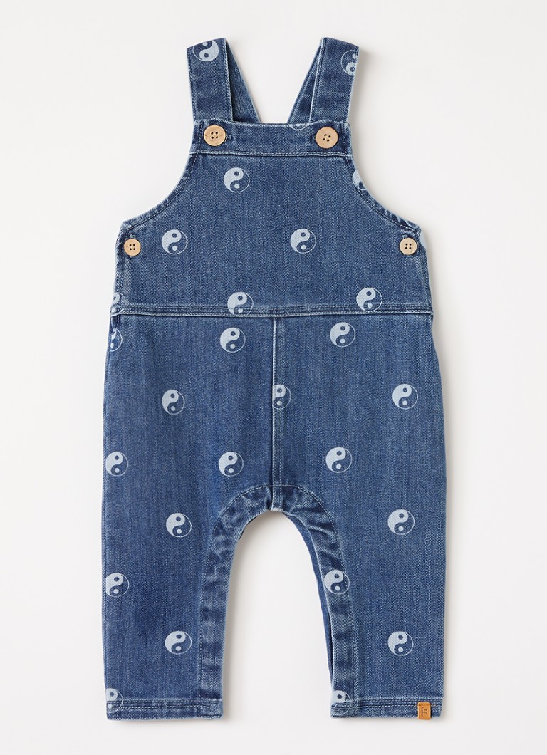 Lil 'Atelier Jongens NBMLivo slim fit tuinbroek van denim met print in de kleur Indigo, maat: 62