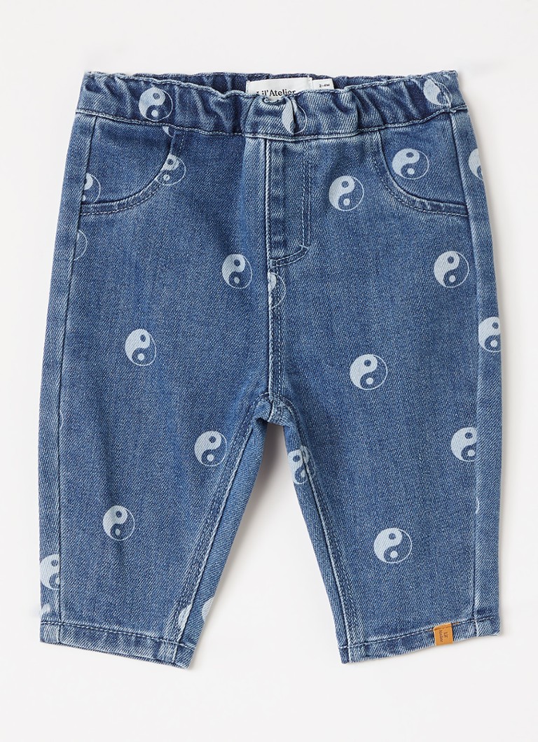 Lil 'Atelier Jongens NBMLivo loose fit jeans met print in de kleur Indigo, maat: 74