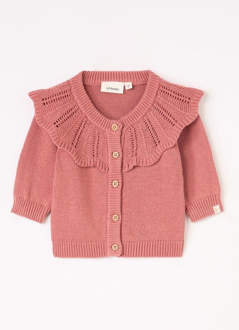 Lil 'Atelier Meisjes NBFNoda fijngebreid vest met opengewerkt dessin in de kleur Roze, maat: 68