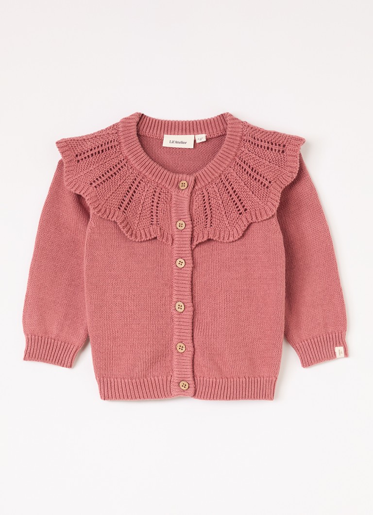 Lil 'Atelier Meisjes NBFNoda fijngebreid vest met opengewerkt dessin in de kleur Roze, maat: 74