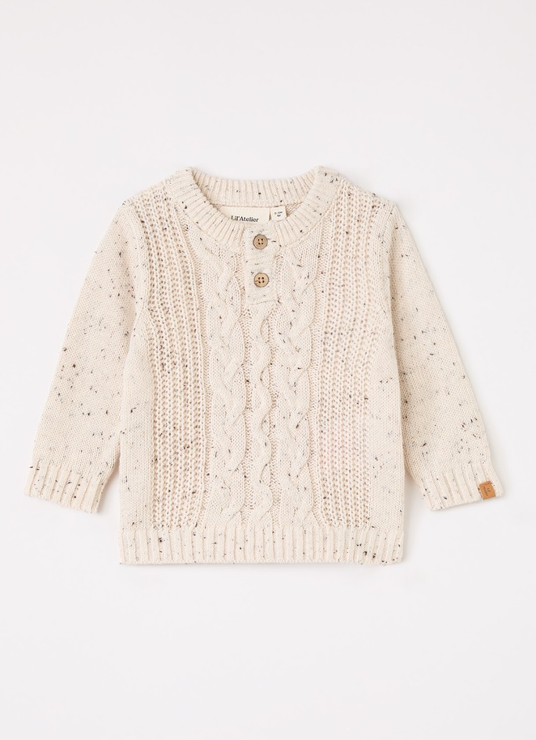 Lil 'Atelier Meisjes NBMGalto Kai kabelgebreide trui met ronde hals in de kleur Ivoor, maat: 74