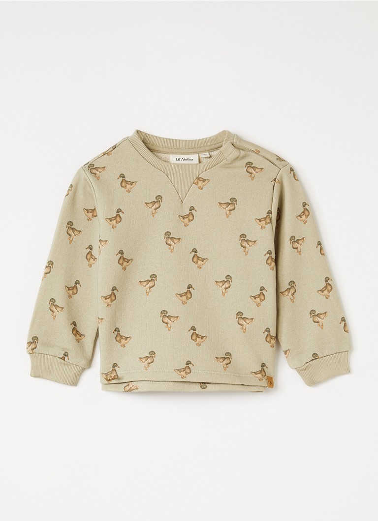 Lil 'Atelier Jongens NBMJobo sweater met print in de kleur Mosgroen, maat: 56