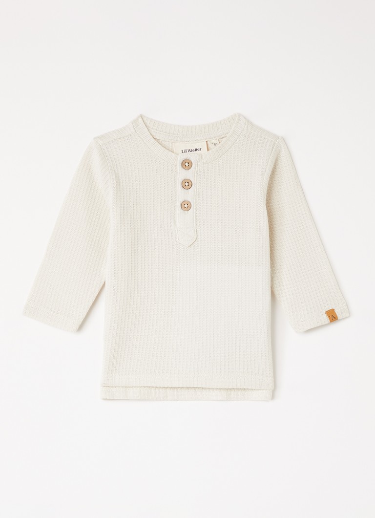 Lil 'Atelier Jongens NBMNort longsleeve met structuur in de kleur Ivoor, maat: 62
