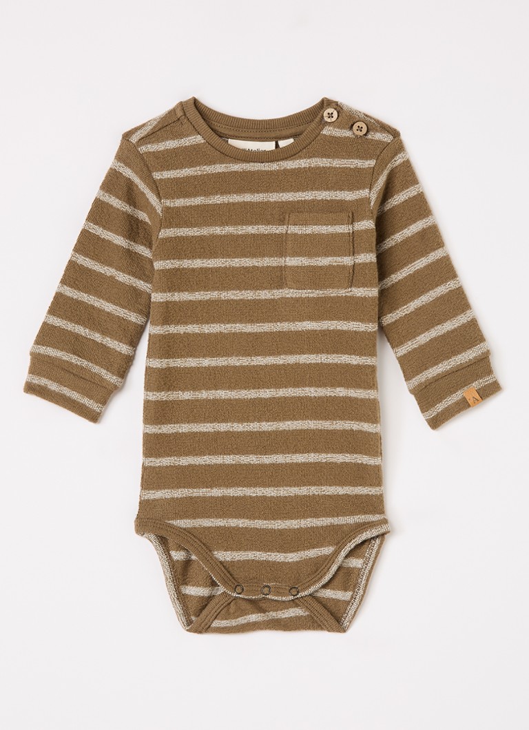 Lil 'Atelier Jongens NBMOby romper met streepprint in de kleur Olijfgroen, maat: 86