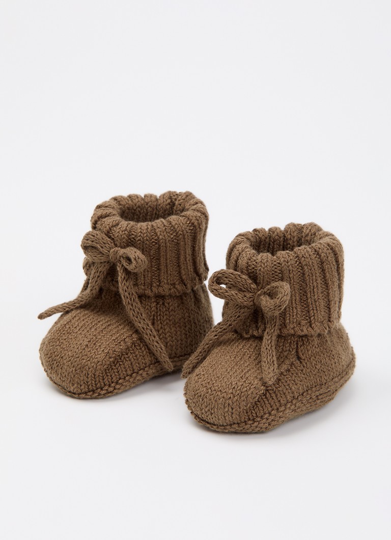 Lil 'Atelier Meisjes NBNLaguna gebreide babyslofjes in katoenblend in de kleur Bronsgroen, maat: 62/68