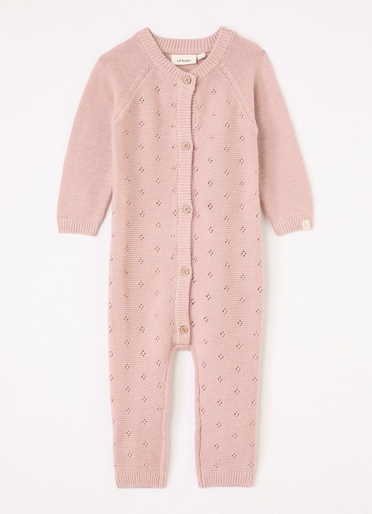 Lil 'Atelier Meisjes NBNLaguna grofgebreid babypak met opengewerkt dessin in de kleur Roze, maat: 50