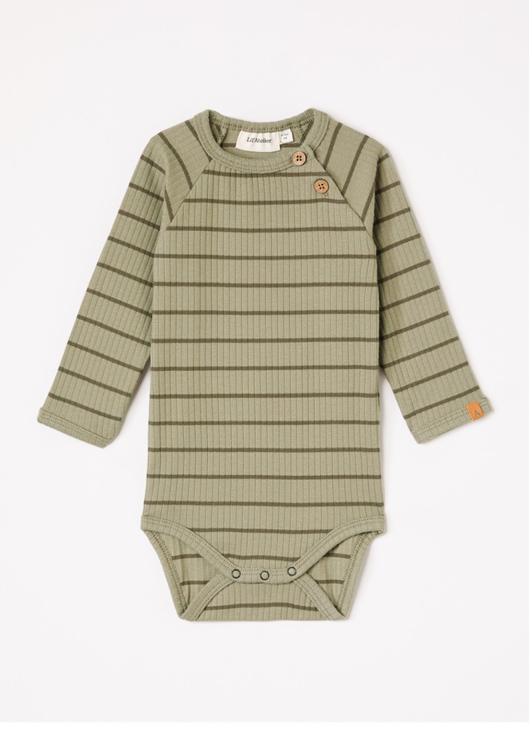Lil 'Atelier Meisjes NBMKail romper met streepprint in de kleur Olijfgroen, maat: 56