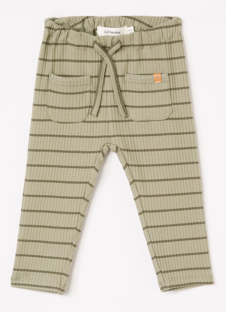 Lil 'Atelier Jongens NBMKail straight fit babybroek met streepprint in de kleur Olijfgroen, maat: 56
