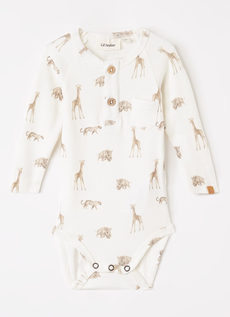 Lil 'Atelier Jongens NBMGayo Elm romper met print in de kleur Gebroken wit, maat: 74