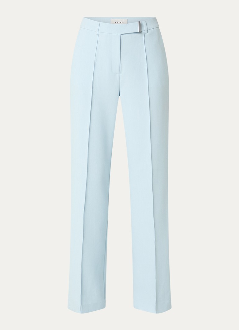 Aaiko Dames Chantalle high waist wide fit pantalon met persplooi en structuur in de kleur Lichtblauw