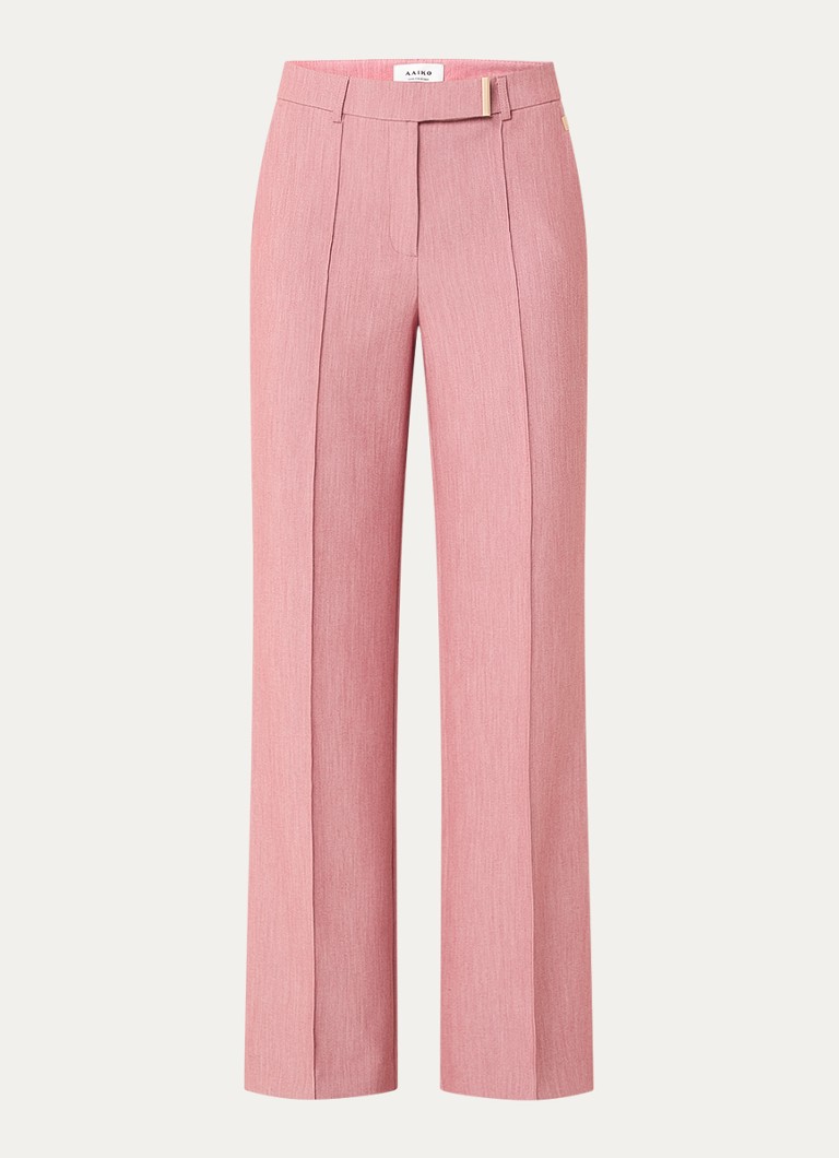 Aaiko Dames Chantalle high waist wide fit pantalon met persplooi en structuur in de kleur Roze