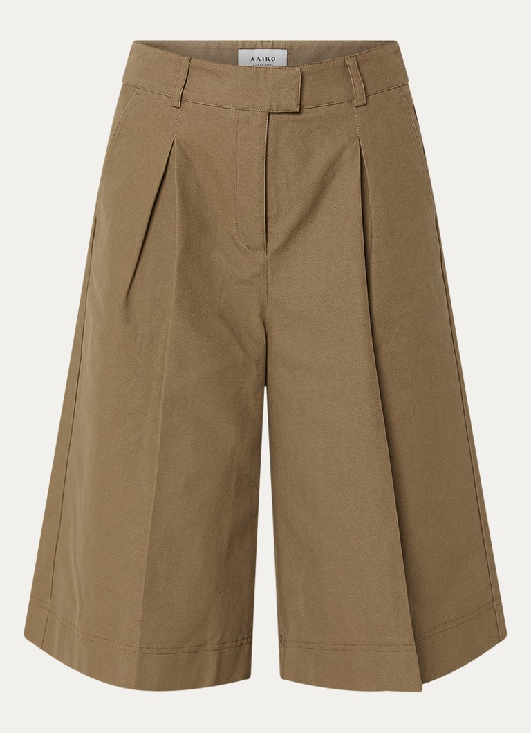 Aaiko Dames Inaya high waist loose fit korte pantalon met steekzakken in de kleur Khaki
