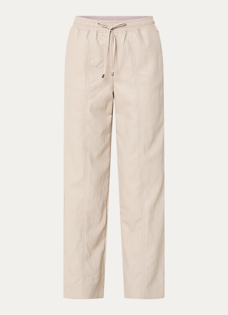 Aaiko Dames Esila mid waist wide fit broek van imitatieleer in de kleur Vanillegeel
