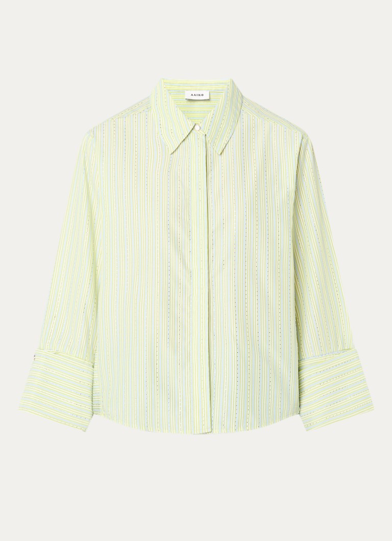 Aaiko Dames Elda blouse met streepprint en strass in de kleur Lichtgroen