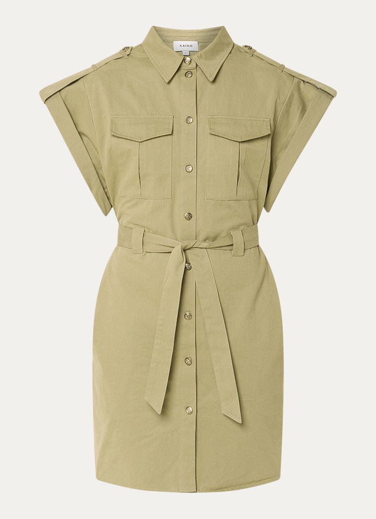 Aaiko Dames Joyce mini tuniekjurk met borstzakken in de kleur Mosgroen