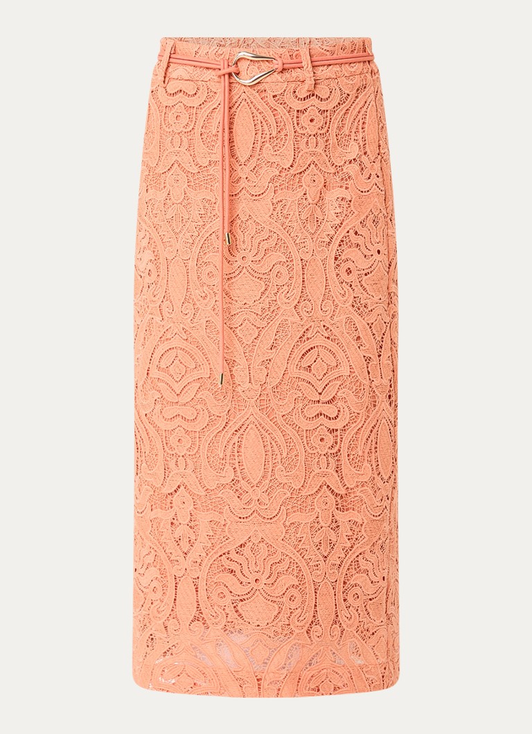 Aaiko Dames Amia midi rok met broderie en strikceintuur in de kleur Oranje