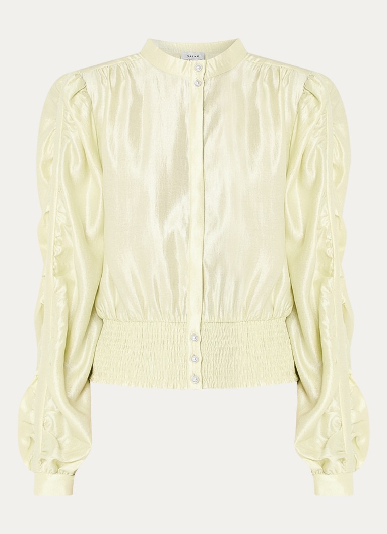 Aaiko Dames Beaudine blouse met ballonmouw en metallic finish in de kleur Lichtgeel