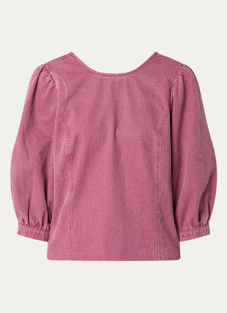 Aaiko Dames Nicola top van denim met gekleurde wassing in de kleur Donkerroze