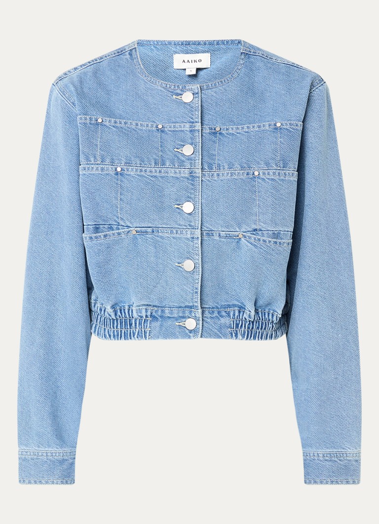 Aaiko Dames Fallon cropped spijkerjas met ronde hals in de kleur Indigo
