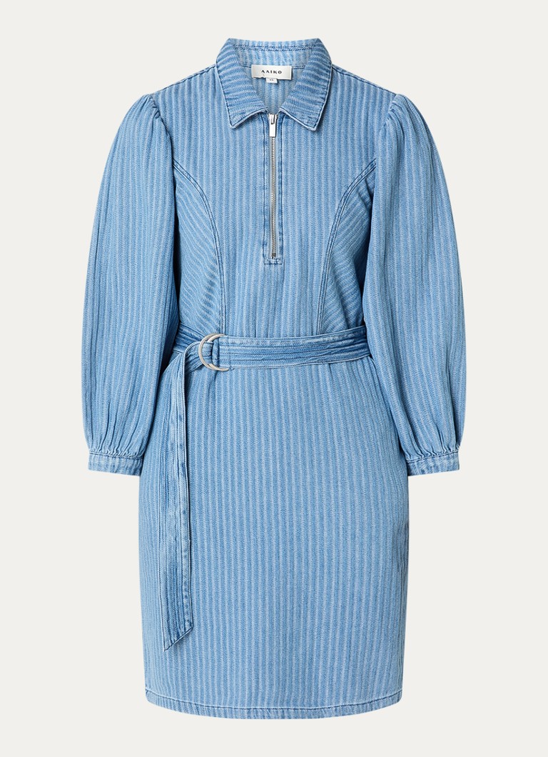 Aaiko Dames Semira mini jurk met ceintuur en streepprint in de kleur Indigo