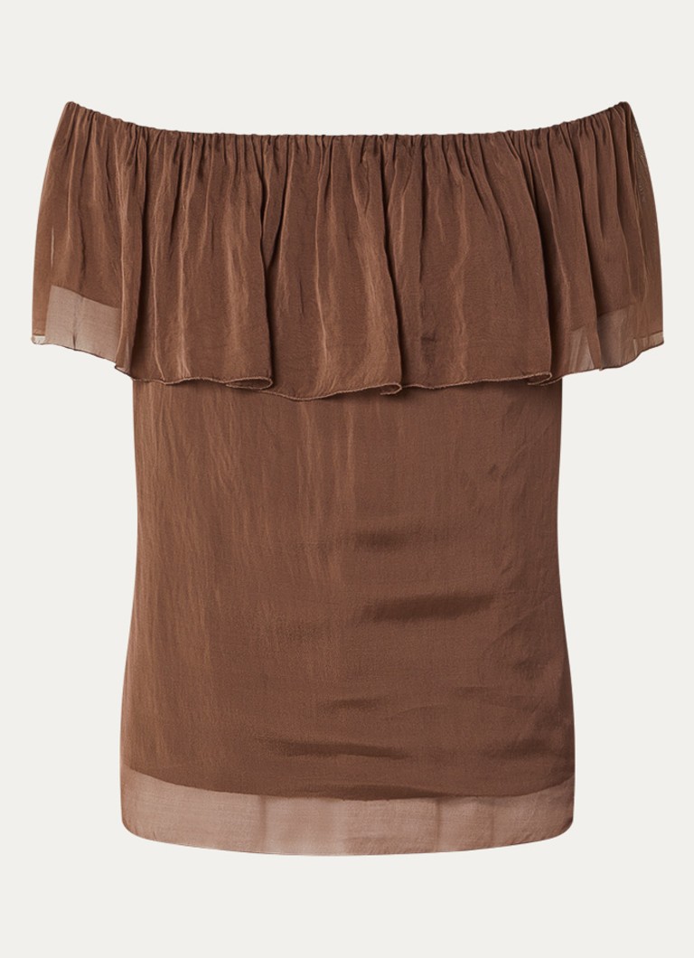 Aaiko Dames Caprice off shoulder top in zijdeblend in de kleur Donkerbruin