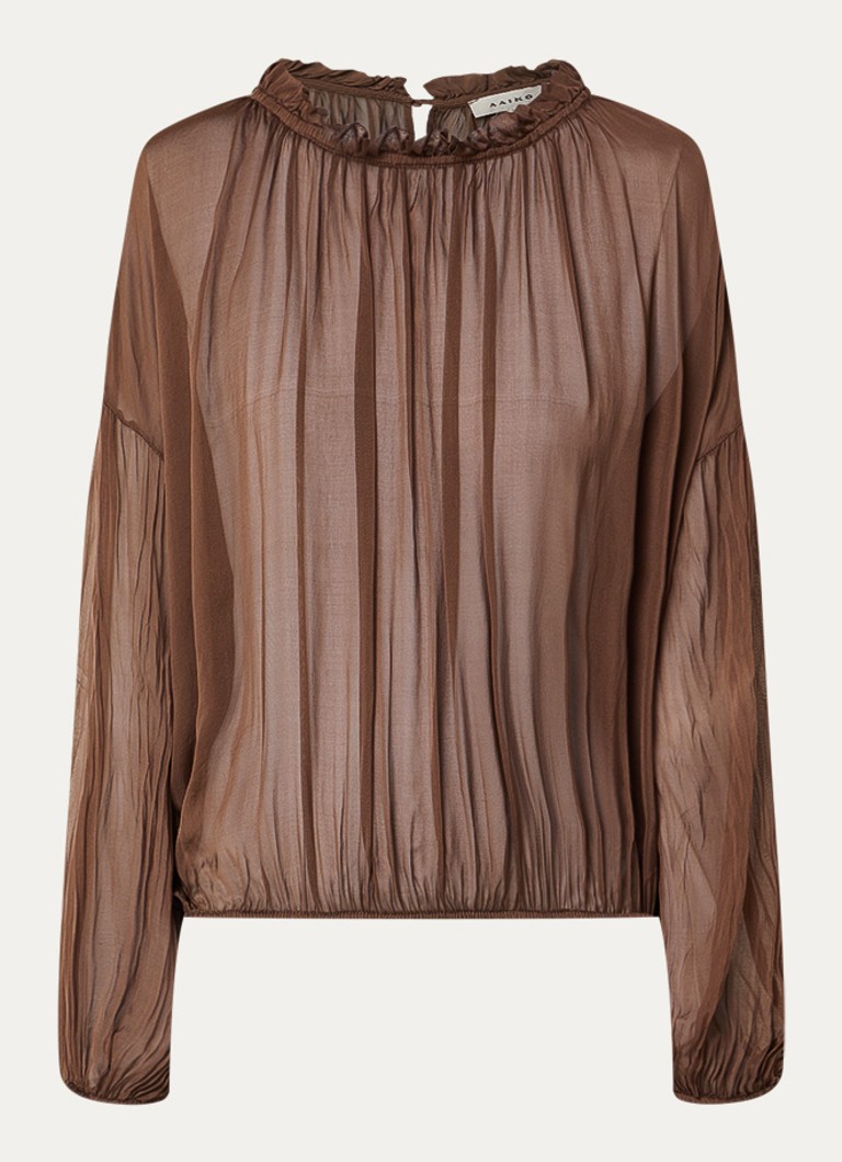 Aaiko Dames Cristy top in zijdeblend met ballonmouw in de kleur Hazelnootbruin