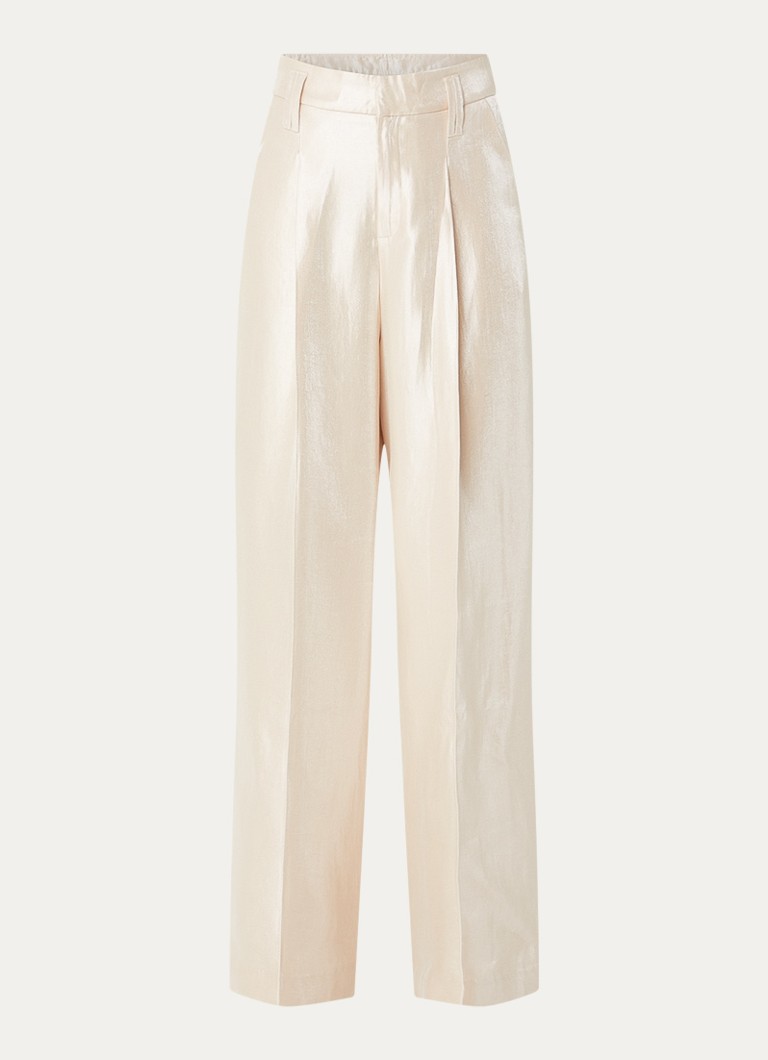 Aaiko Dames Hailey high waist wide fit pantalon met metallic finish in de kleur Vanillegeel