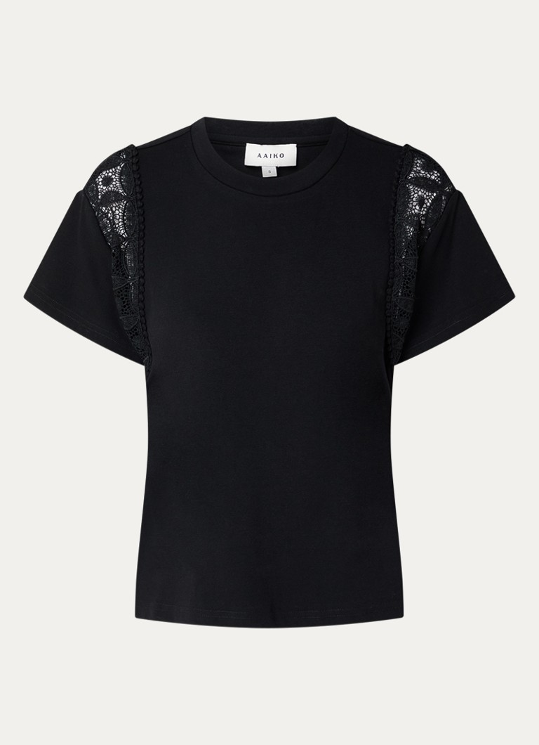 Aaiko Dames Ceyda T-shirt met broderie in de kleur Zwart