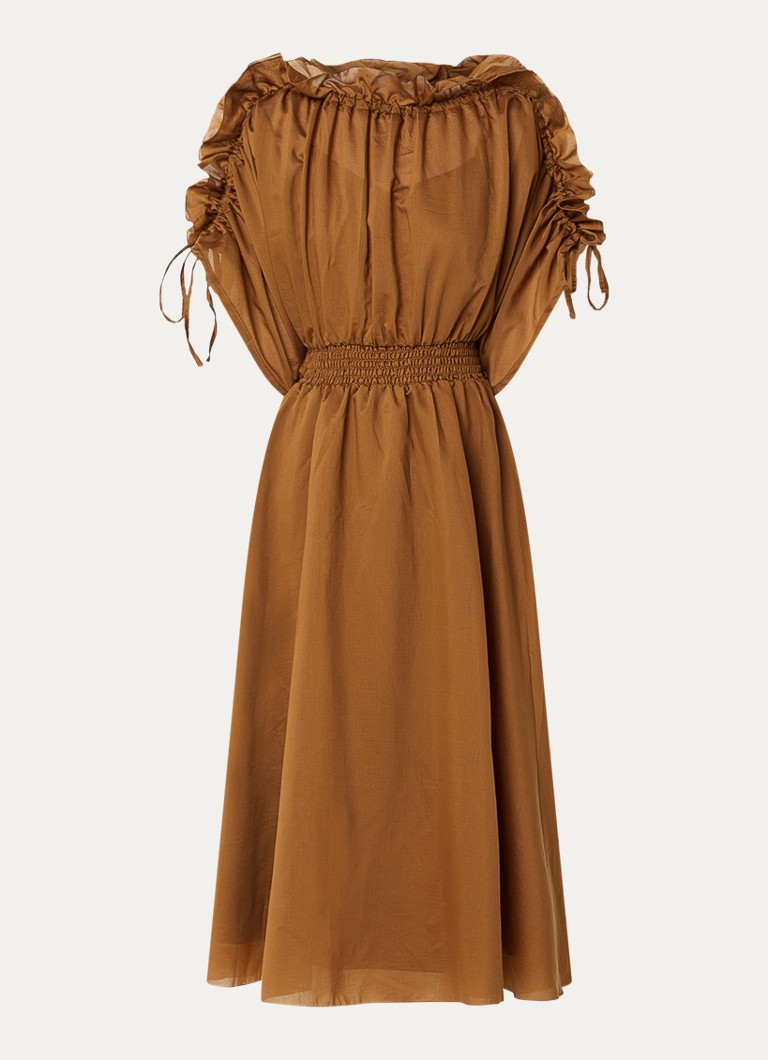 Aaiko Dames Lily midi jurk met smockwerk in de kleur Cognac