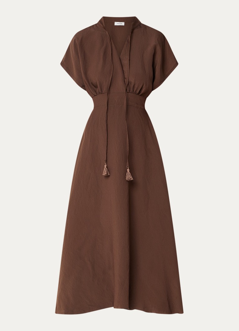 Aaiko Dames Serra tuniekjurk met strikkraag in de kleur Chocoladebruin