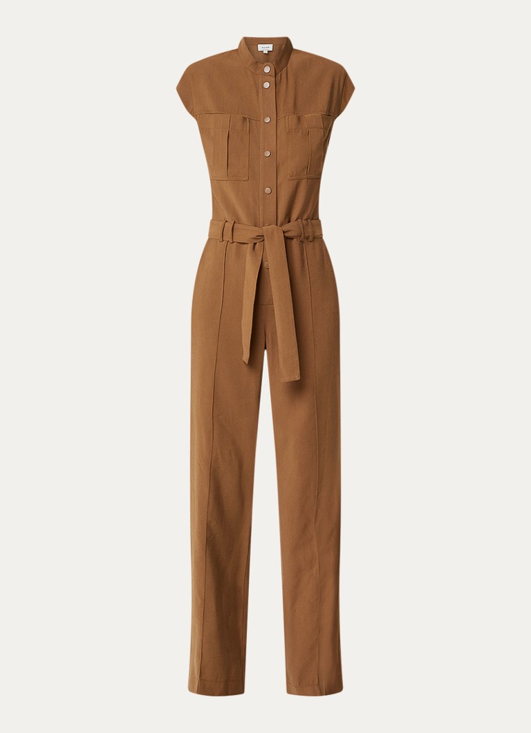 Aaiko Dames Lisanna flared jumpsuit met strikceintuur in de kleur Cognac