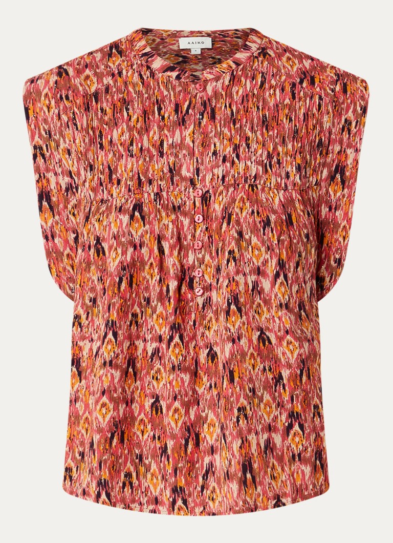 Aaiko Dames Sandra top met print en ronde hals in de kleur Cranberryrood
