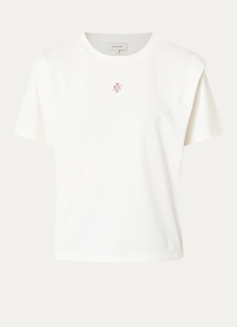 Aaiko Dames Romee T-shirt met borduring in de kleur Gebroken wit