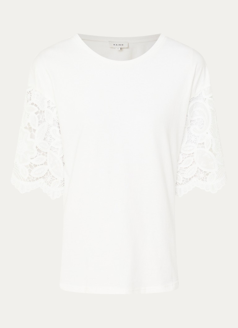 Aaiko Dames Esther T-shirt met broderie in de kleur Gebroken wit