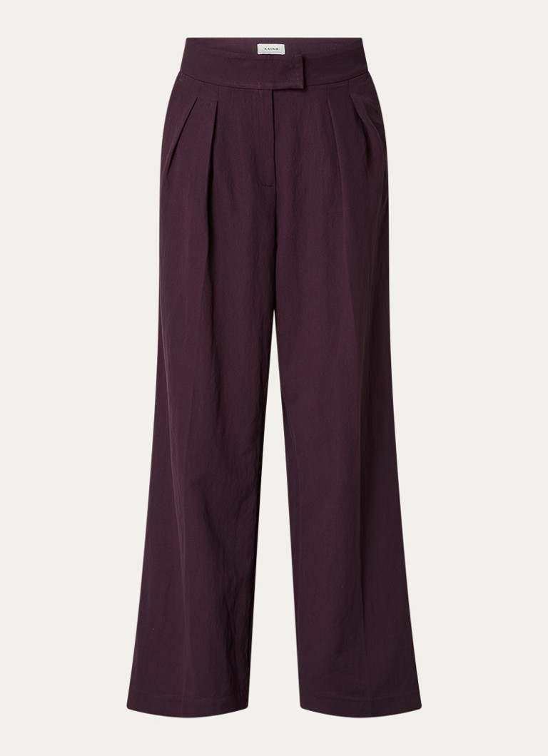 Aaiko Dames Frederique high waist wide fit pantalon met steekzakken in de kleur Aubergine