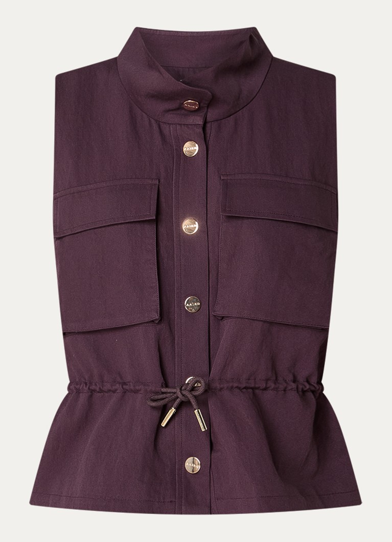 Aaiko Dames Lena gilet met borstzakken en strikceintuur in de kleur Aubergine