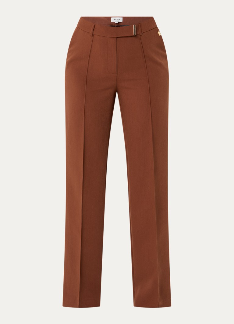 Aaiko Dames Chantalle mid waist flared fit broek met steekzakken in de kleur Bruin